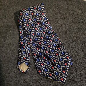 Christian Dior Clothing Necktie Mens OS Navy Blue Equestrian Horse Bit Silk Tie